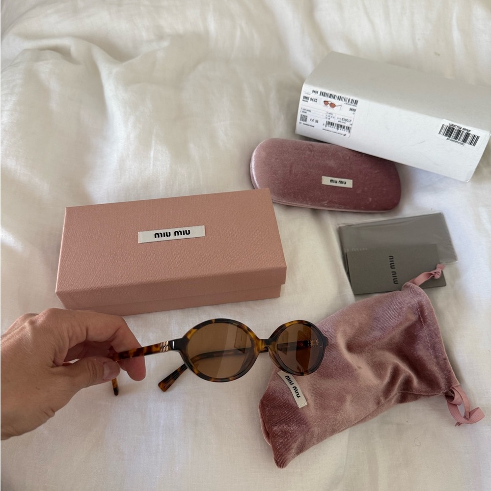 Miu Miu Tortoiseshell Oval Sunglasses with Brown Lenses - Picture 3 of 4